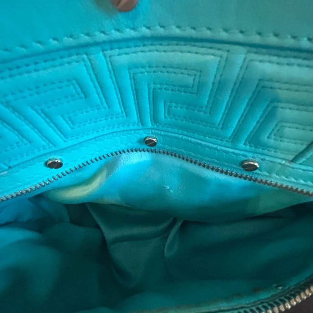 RARE Gianni Versace Couture "Snap Out Of It" Turquoise Nappa Satchel - Picture 8 of 14